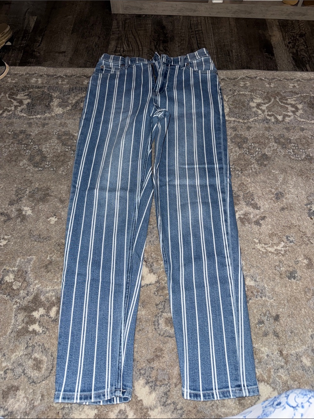 GAP Blue and White Striped Straight Leg Jeans